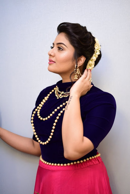 TV Actress Sreemukhi Photos In Traditional Blue Lehenga Choli 64